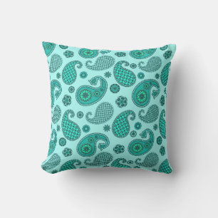 Coussin Paisley Motif, Aqua et Turquoise