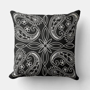 Coussin Paisley Motif blanc et noir
