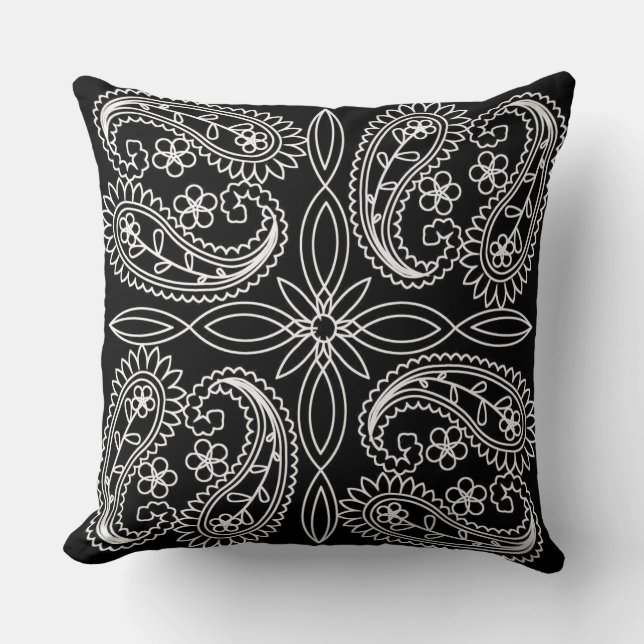Coussin Paisley Motif blanc et noir (Recto)