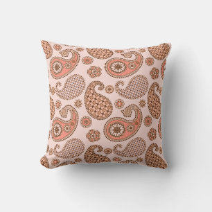 Coussin Paisley motif, pêche et corail rose