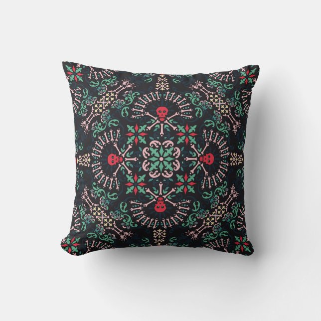 Coussin Paisley ornementale, crânes et os Bandana Imprimer (Recto)
