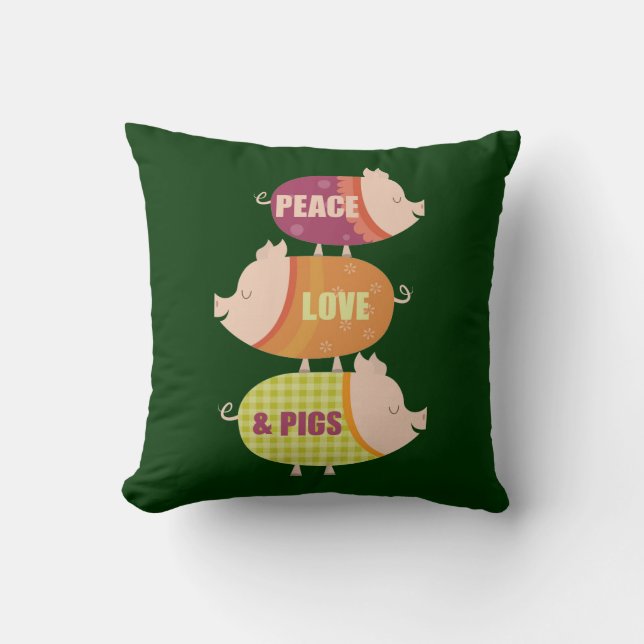 Coussin Paix, amour et porcs (pile) (Recto)