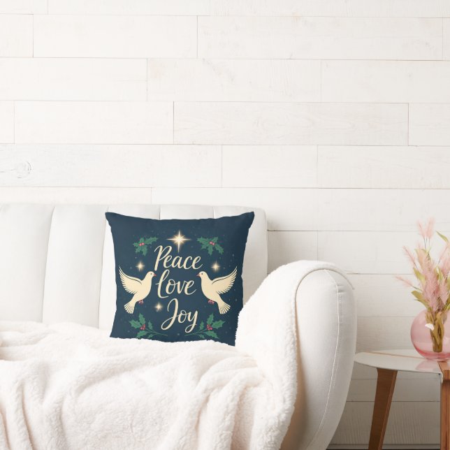 Coussin Paix, Amour, Joie - Embrassez le coeur de la saiso (Canapé)