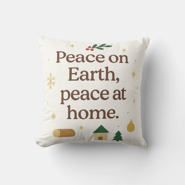 Coussin Paix sur Terre, Paix à la Maison – Noël Cosy  (Recto)