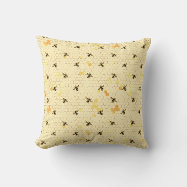 Coussin Pale Jaune tendance, Abeille de miel, Motif de pei (Recto)
