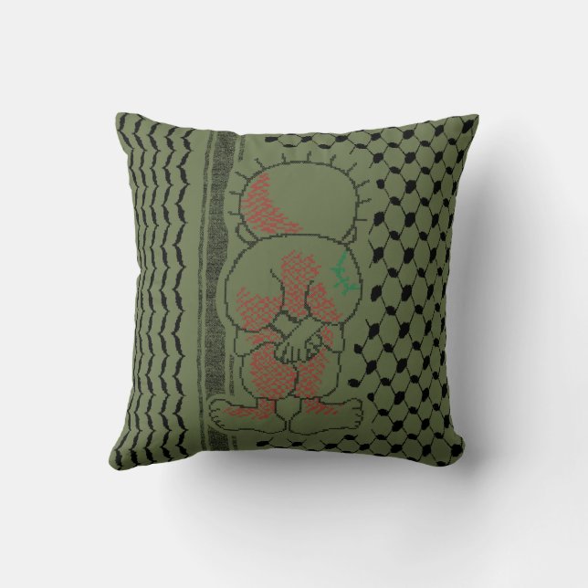 Coussin Palestine Handala Kufiya Motif Olive Green (Verso)