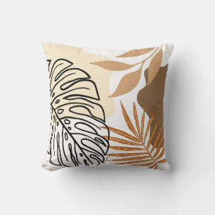 Coussin Palm Abstrait moderne Feuille Beige Earth Tone