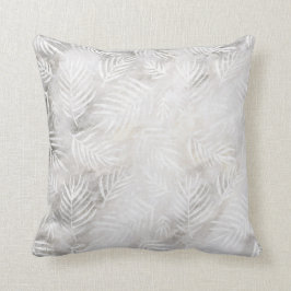Coussin Palm Feuille Tropical Pastel blanc gris argenté