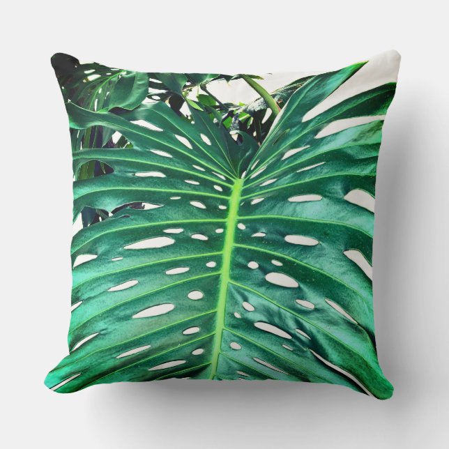 Coussin Palm Leaf, feuillage tropical, forêt tropicale (Recto)