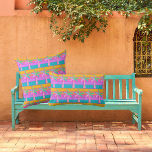 Coussin Palm Springs rétro Gras rayé Palm Tree