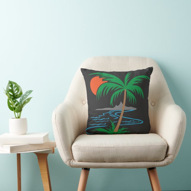 Coussin Palm Tree by the River | Tropical Sunset Art (Chaise)