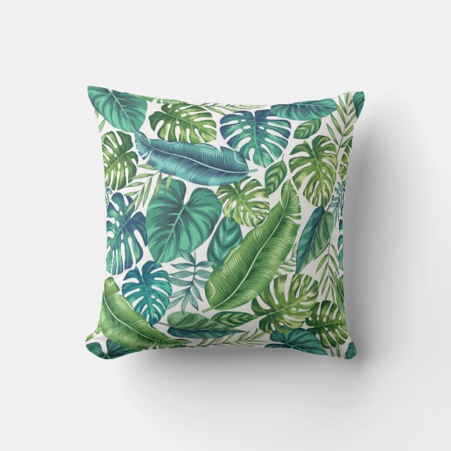 Coussin Palm vert et Turquoise Tropical Banana Monstera Fe (Recto)