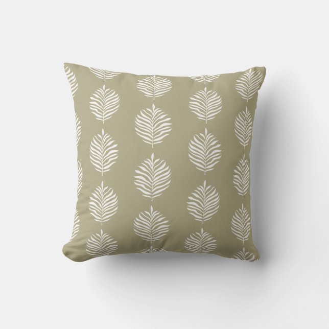 Coussin Palme Côtière Feuille Motif Olive Misty (Recto)