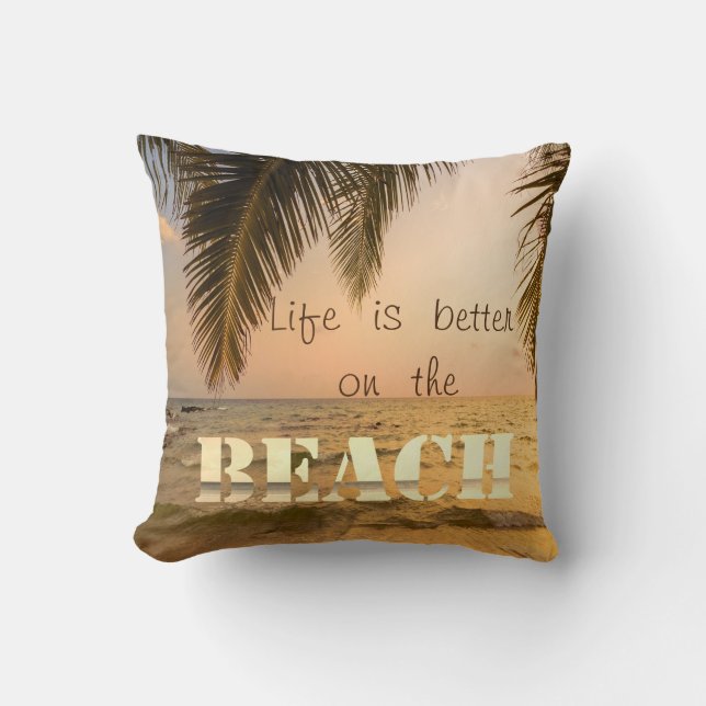 Coussin Palme de coucher de soleil de plage adorable (Recto)