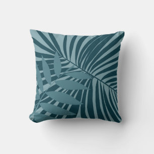 Coussin palme & feuille tropicale abstrait en gris vert bl