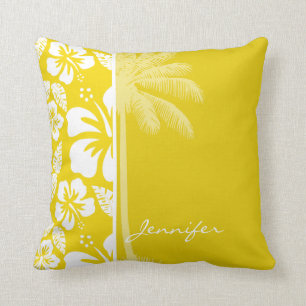 Coussin Palme tropicale hawaïenne jaune doré