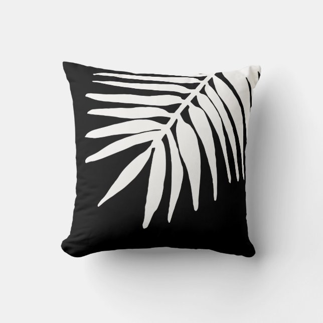Coussin Palme tropicale noire et blanche Feuilles monochro (Recto)