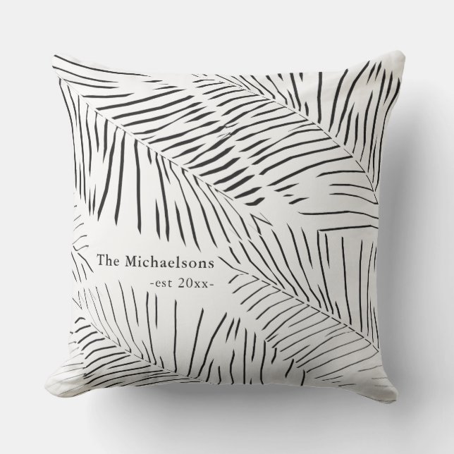 Coussin Palmes noires et blanches avec nom de famille et a (Recto)