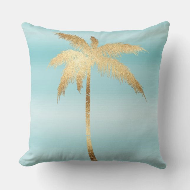Coussin Palmier d'or Aqua Ombre   (Recto)