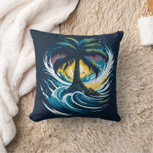 Coussin Palmier en style peinture avec vague