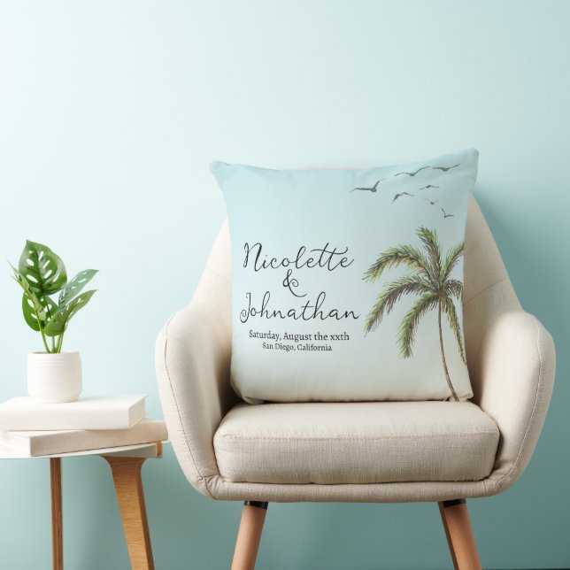 Coussin Palmier et oiseaux Simple Plage Mariage Keepsaké (Chaise)