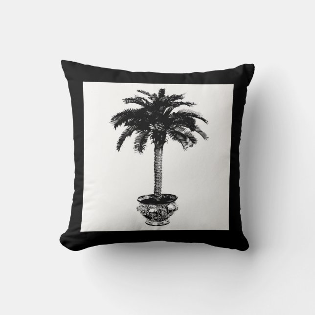 Coussin Palmier pointillé - noir et blanc (Recto)