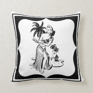 Coussin Palmier tropical d'île de Tiki de rétro danseur 