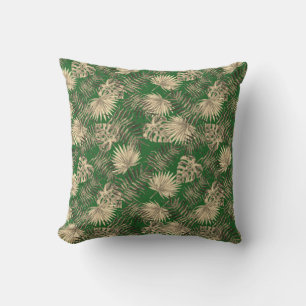 Coussin Palmier Tropical Feuille Motif Vert foncé Or
