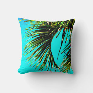 Coussin palmier tropical vert et bleu turquoise