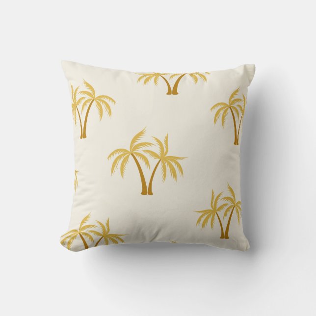 Coussin Palmiers d'or : Textile Tropical. (Recto)