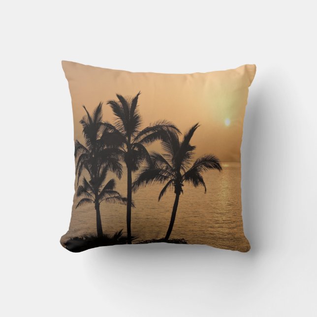 Coussin Palmiers et coucher de soleil romantique (Recto)