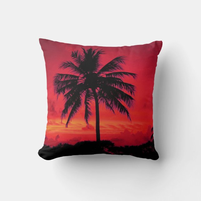 Coussin Palmiers exotiques du coucher de soleil de l'Hawaï (Recto)