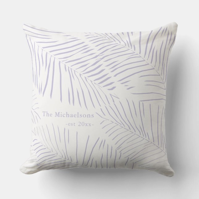 Coussin Palmiers mauves avec nom de famille et blanc de l' (Recto)