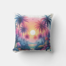 Palmiers Tropical Beach Coucher de soleil rose