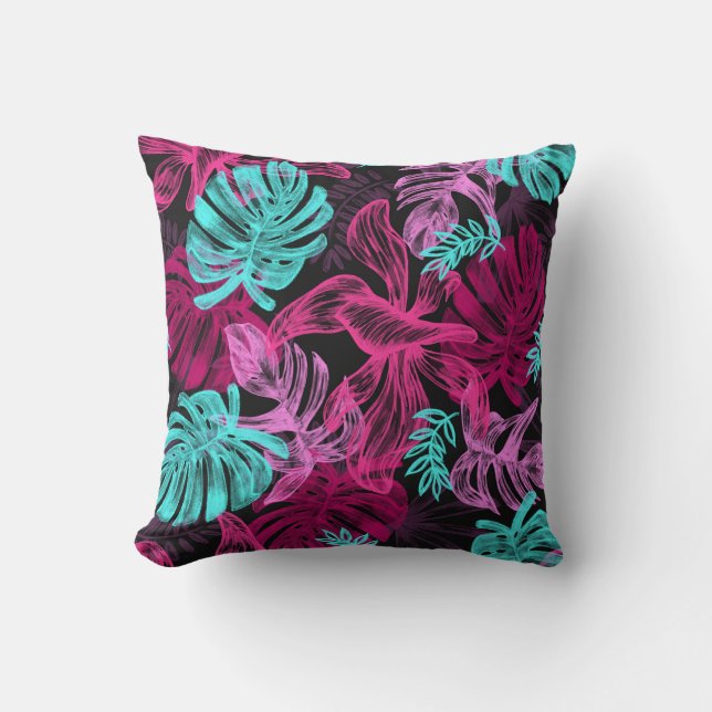 Coussin Palmiers tropicaux fluorescents feuilles (Recto)