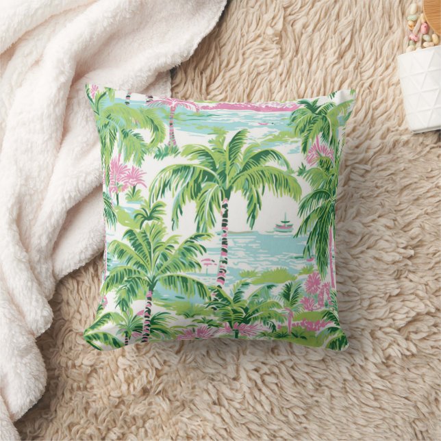 Coussin Palmiers tropicaux roses et verts (Couverture)