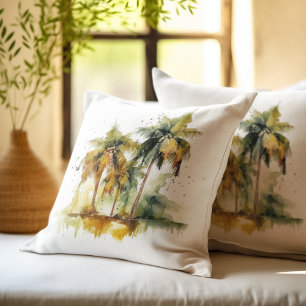 Coussin Palmiers verts avec cocotiers couleur de l'eau tro