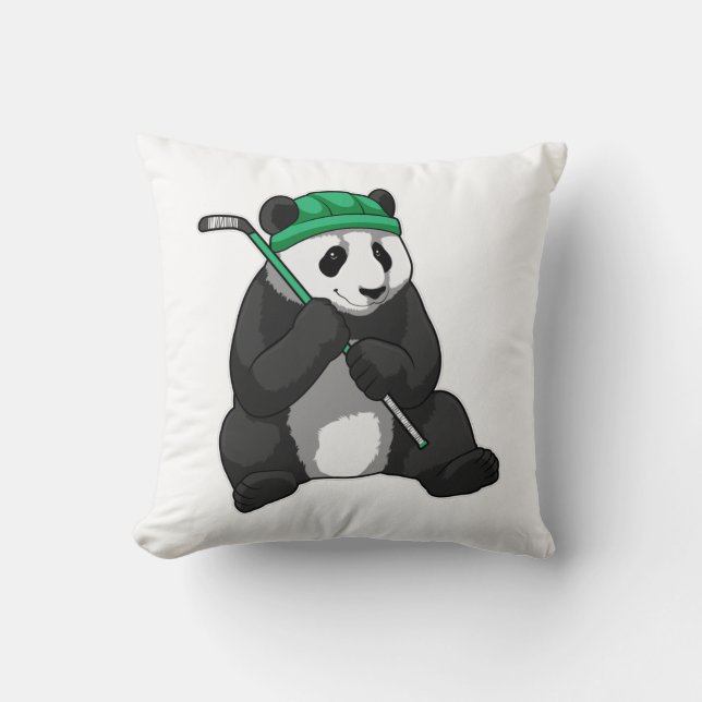 Coussin Panda au hockey sur glace avec bâton de hockey sur (Recto)