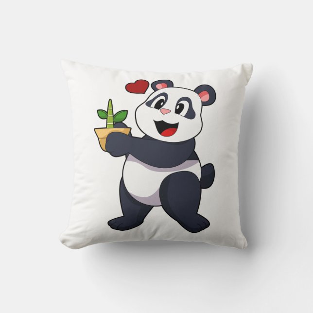 Coussin Panda avec fleur de bambou (Recto)