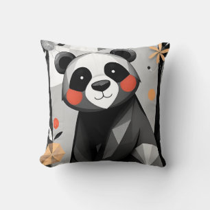 Coussin Panda avec style géométrique et floral ludique