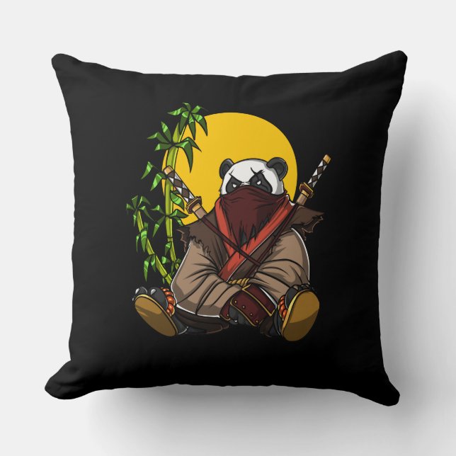 Coussin Panda Bear Ninja Samurai Guerrier Animal (Recto)