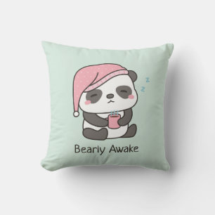 Coussin Panda couché mignon Bearly Awake Pun lancer oreill