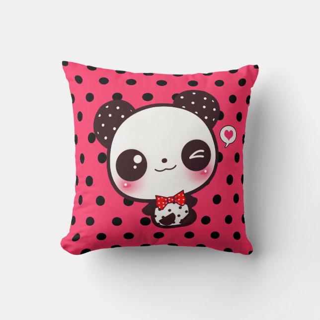 Coussin Panda de Kawaii sur le pois noir (Recto)