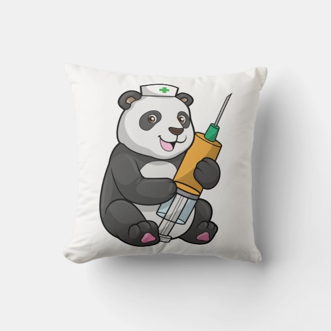 Coussin Panda en infirmière avec seringue (Recto)