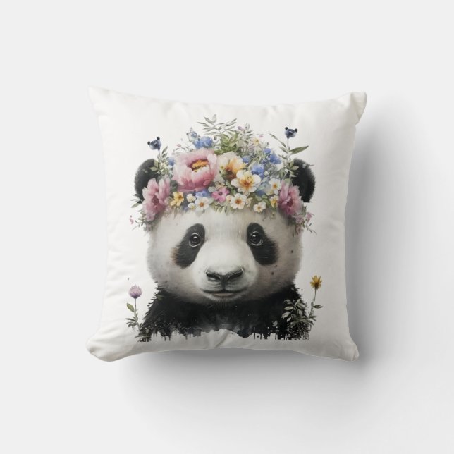 Coussin Panda Floral Aquarelle Cute (Recto)