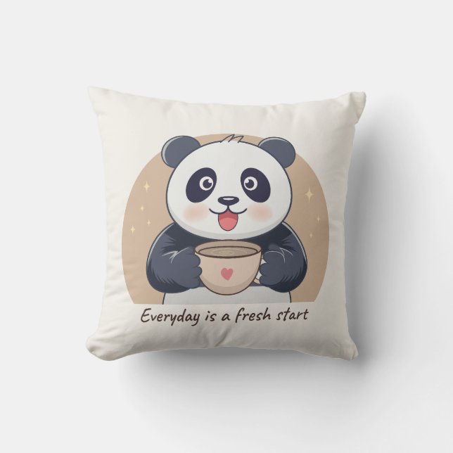 Coussin Panda Mignon avec Café (Recto)