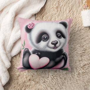 Coussin Panda mignon tenant un cœur