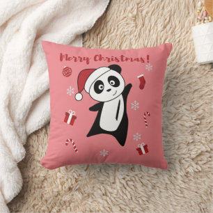 Coussin Panda Noël Neige Animaux d'hiver Pandas Jeter P