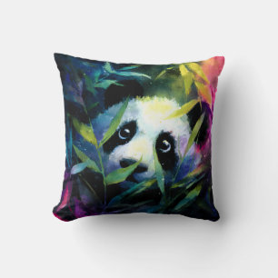 Coussin Panda Peeking Bamboo Aquarelle