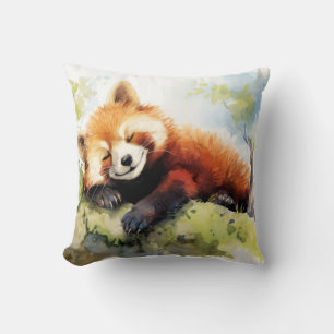Coussin Panda Rouge Se Détendre Dans Le Jardin Animal Amus